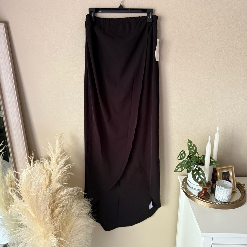 NWT Tobi Black Faux Wrap Maxi Skirt Side Slit Monochrome Minimalist Summer